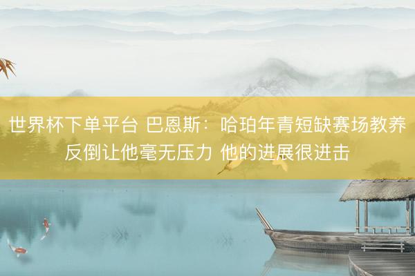 世界杯下单平台 巴恩斯：哈珀年青短缺赛场教养反倒让他毫无压力 他的进展很进击