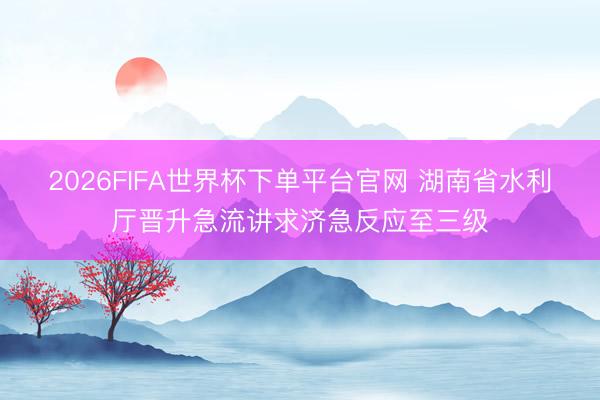 2026FIFA世界杯下单平台官网 湖南省水利厅晋升急流讲求济急反应至三级