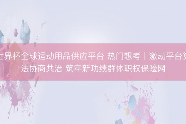 世界杯全球运动用品供应平台 热门想考丨激动平台算法协商共治 筑牢新功绩群体职权保险网